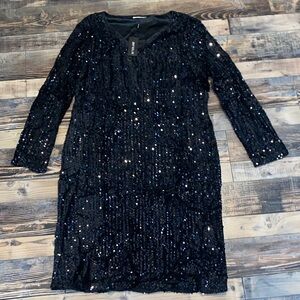 Stunning Black Sequin Long Sleeve Dress